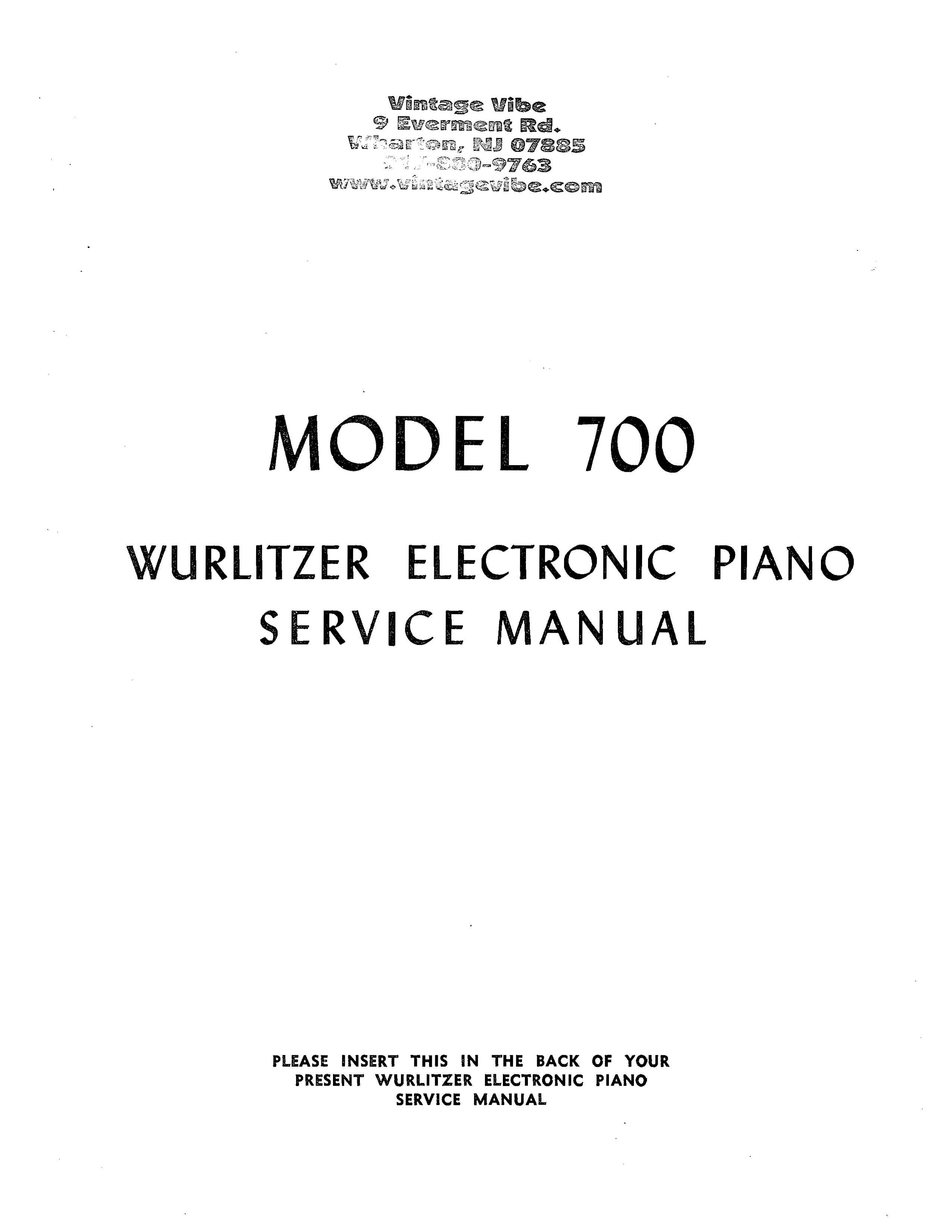 Wurlitzer Electronic Piano Model 700 Service Manual (34 Pages)